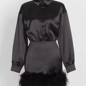 House of CB Black Satin Long Sleeve Dress